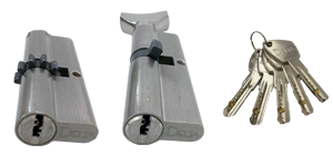 Complet de cylindre haut à bouton et cylindrecentrale panneton denté 41/51 – brevet DeltaR.La même clé ouvre deux serrures. 5 clés inclus.